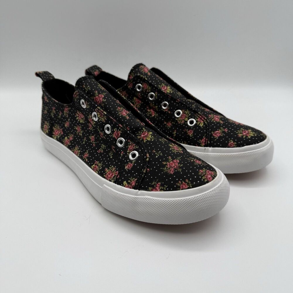 Canvas Slip-on 🚫Lace Sneakers Woman Memory Foam Black Polka Rose U.S. Size 9